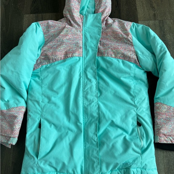 Arctix Winter Coat.  Girls size large.  Teal with pink details. - Picture 2 of 12